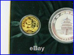 1994 China Prestige Panda PROOF. 999 Gold & Silver 3-Coin Box Set with COA