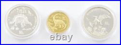 1995 China 10 Yuan Silver 50 1/2 Oz Gold Dinosaur 3 Coin Set with Box & COA 2318