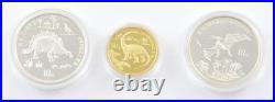 1995 China 10 Yuan Silver 50 1/2 Oz Gold Dinosaur 3 Coin Set with Box & COA 2318
