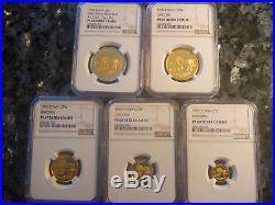 1995 China Unicorn 5 Piece Gold Proof Coin Set with COA all graded by NGC