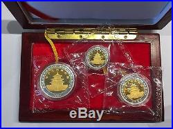 1996 3pc China Panda Gold/Silver Bimetallic Coin Set WithCOA & Sealed holder & Box