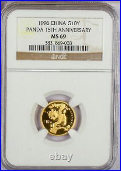 1996 CHINA GOLD PANDA 15TH ANNIVERSARY 3 COIN SET NGC MS69 Rare