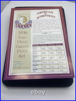 1996 China 4-Coin Unicorn Proof Set withBox & Papers 1oz. 999 Silver. 4oz 24k Gold