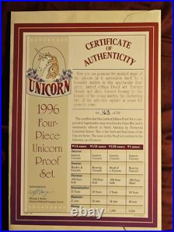 1996 Chinese Unicorn Gold and Silver 4 Coins Set with COA, Box and Package. Rare