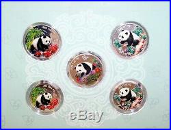 1997 1998 1999 China Colored Silver Proof Panda 5 Coin Set