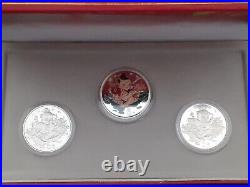 1997 3 X Silver Proof + Piedfort China 5 Yuan Coins Banknote Coa Lucky Coin Set