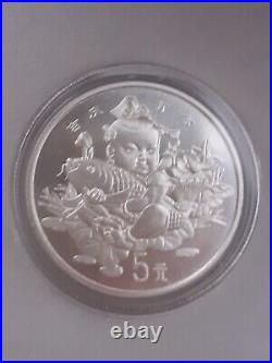 1997 3 X Silver Proof + Piedfort China 5 Yuan Coins Banknote Coa Lucky Coin Set