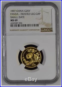 1997 CHINA GOLD PANDA FROSTED LEG GAP SMALL DATE 5 coin set NGC MS69 #3987