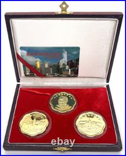 1997 Hong Kong Handover Commemorative 24K Gold Plated 3-Coin Set withBox 1997 Hong Kong Handover Commemorative 24K Gold Plated 3-Coin Set withBox