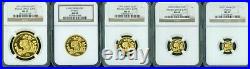 1997 Small Date 5-coins Gold Set 100y 50y 25y 10y 5y Panda Ngc Ms69 China Scarce