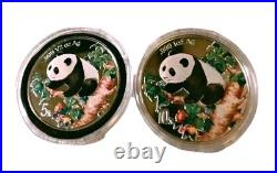 1998 10Y & 5Y China Panda, 1 oz & 1/2 oz Colorized Silver Proof Coin Set withCOA's