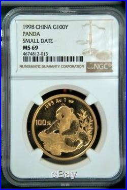 1998 CHINA GOLD PANDA 5 Coin Set Small Date NGC MS69 #4672