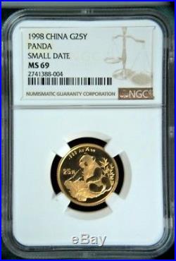 1998 CHINA GOLD PANDA 5 Coin Set Small Date NGC MS69 #4672