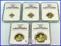 1998 China Large Date Gold Panda 5 Coins Set NGC
