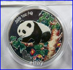 1998 China Silver. 999 Colorized Panda 1 oz 10 Yuan & 1/2 Oz 5 Yuan-2 Coin Set