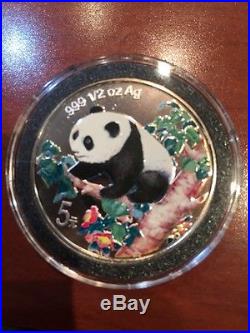1998 China Silver Proof Capsule 5 10 Yuen Panda Color Coin Bear Pair Colored Set