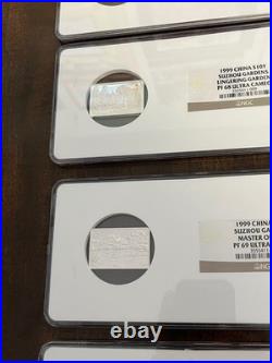 1999 China SILVER SUZHOU GARDENS Set 4x 1 oz silver blocks, 2PF69,2PF68