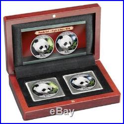 2 x 30 g Silver Panda Set Night & Day 2018 China Coloured in case