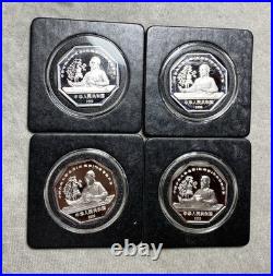 2000 10y China Octagon Color Silver Proof Set of 4 in Coin Protectors