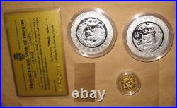 2000 ANDORRA MILLENNIUM Lunar Yr. DRAGON $D Proof Gold & Silver coins SET with C