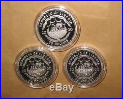 2000 LIBERIA MILLENNIUM Lunar Yr. DRAGON $20 D 3 pcs PROOF SILVER Coin SET