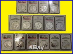 2001-2018 China 10y 18 Oz Silver Panda 18 Coins Perfect Complete Set Ngc Ms 70