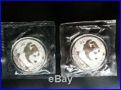 2001 2pc china panda SMALL D and LARGE D mark silver coin set