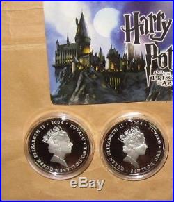 2004 Tuvalu Harry potter 2 pcs $2 D PROOF Silver coin set with COA RARE & SCA