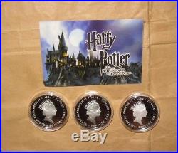 2004 Tuvalu Harry potter 3 pcs $2 D PROOF Silver coin set with COA RARE & SCA