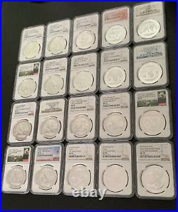 2005 2019 China 10y Commemorative Silver Panda 20 Coins Perfect Set Ngc Ms 70
