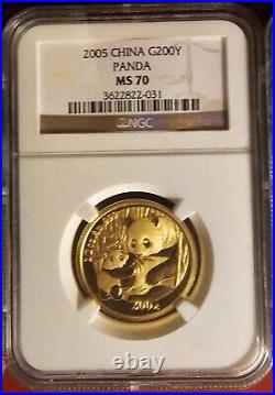 2005 China Gold Panda & Lunar Premium Set(partial)4 NGC MS-70 Graded Gold Panda