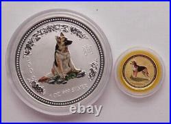 2006 Australia Lunar Series Dog 1oz Silver +1/10oz Gold Coins Set COA and BOX