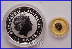 2006 Australia Lunar Series Dog 1oz Silver +1/10oz Gold Coins Set COA and BOX