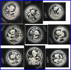 2007 Bank of China 25th Anniversary Silver Panda Set 3 Yuan 1/4 oz. 999 Coins