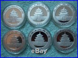 2007 to 2012 Chinese Silver Panda 10 Yuan BU (Set of 6 Coins)