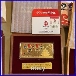 2008 Beijing Olympic Commemorative Medallions Gold Plated Coins And Pen Lot Set