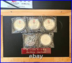 2008 CHINA BEIJING XXIX OLYMPICS SET OF 5 SILVER. 999 SILVER 20g COINS (#4873)