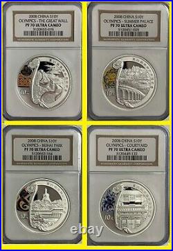 2008 CHINA OLYMPIC complete 4 SILVER coins set ALL NGC PF 70 UC