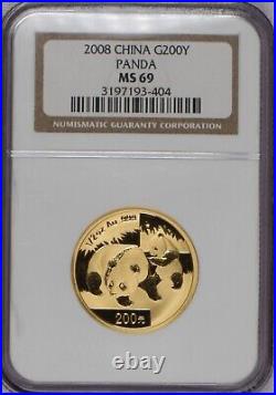 2008 Gold Panda 5-Coin Set NGC MS69