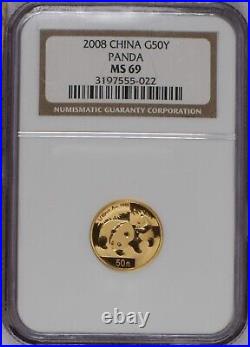 2008 Gold Panda 5-Coin Set NGC MS69