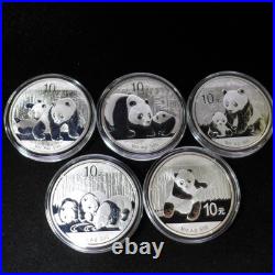 2010, 2011, 2012, 2013, 2014, (5) Chinese 1oz Silver Panda coins set in Capsules 2010, 2011, 2012, 2013, 2014, (5) Chinese 1oz Silver Panda coins set in Capsules