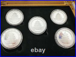 2010-2014, Five 1 oz China Panda Silver Coin Set in Beautiful Presentation Box