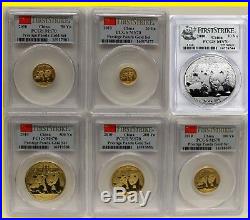 2010 CHINA pure GOLD&SILVER PANDA 6 COINS SET PCGS MS 70 FIRST STRIKE gauranteed