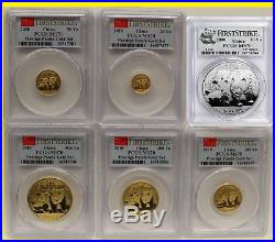 2010 CHINA pure GOLD&SILVER PANDA 6 COINS SET PCGS MS 70 FIRST STRIKE gauranteed