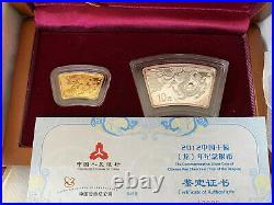 2010 China Dragon one ounce pure silver And 1/3 ounce pure gold fan coin set