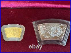 2010 China Dragon one ounce pure silver And 1/3 ounce pure gold fan coin set