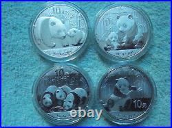 2011-2012-2013-2014 Chinese Silver Panda 10 Yuan 1 OZ BU (4 coin set)