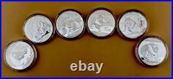 2011-2014 SILVER CHINA 1 OZ, 2015-2016 30-gram PANDA 6 COIN CONSECUTIVE YEAR SET