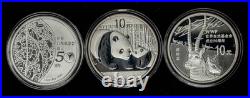 2011 China 10 Yuan 50th Anniversary WWF 3 Piece Set 1oz Silver Each Coin DC-1990