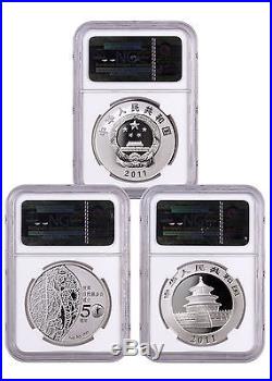 2011 China Silver WWF Set of 2 Coins & Medal NGC PF70 UC PF69 UC & MS69 SKU29177